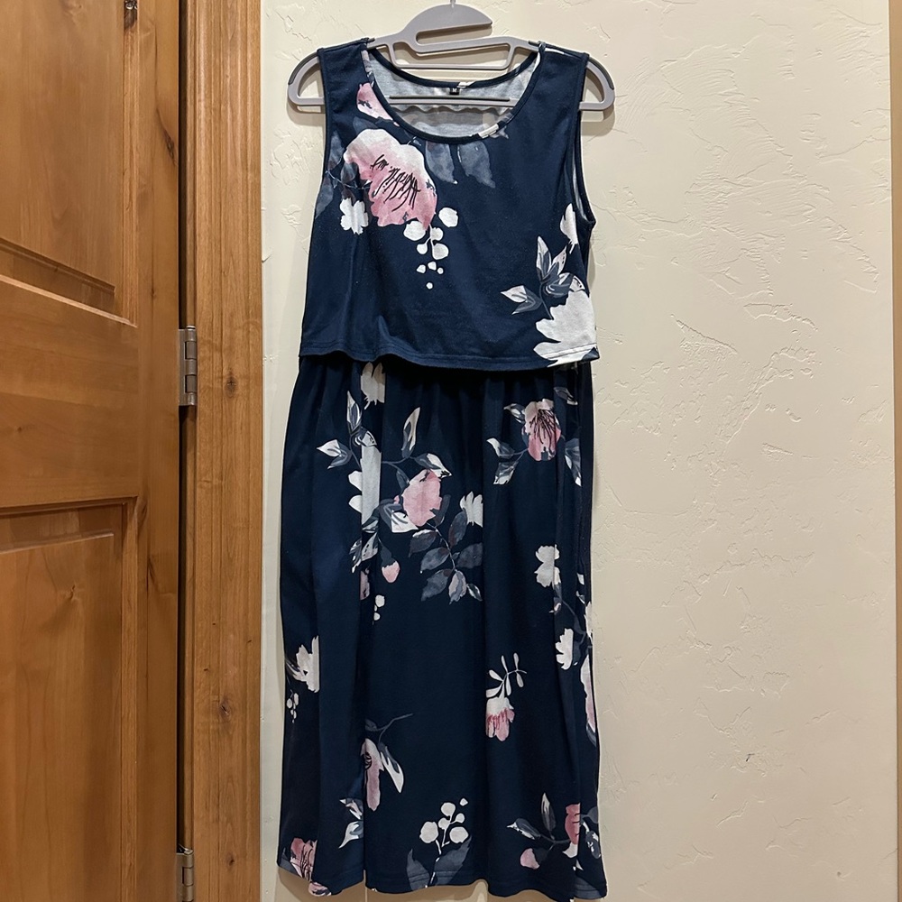 Sleeveless nursing Dress - Pink & White Flowers